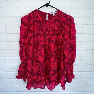 joie Flowy Floral Printed Ribbed Cuff Blouse - Medium